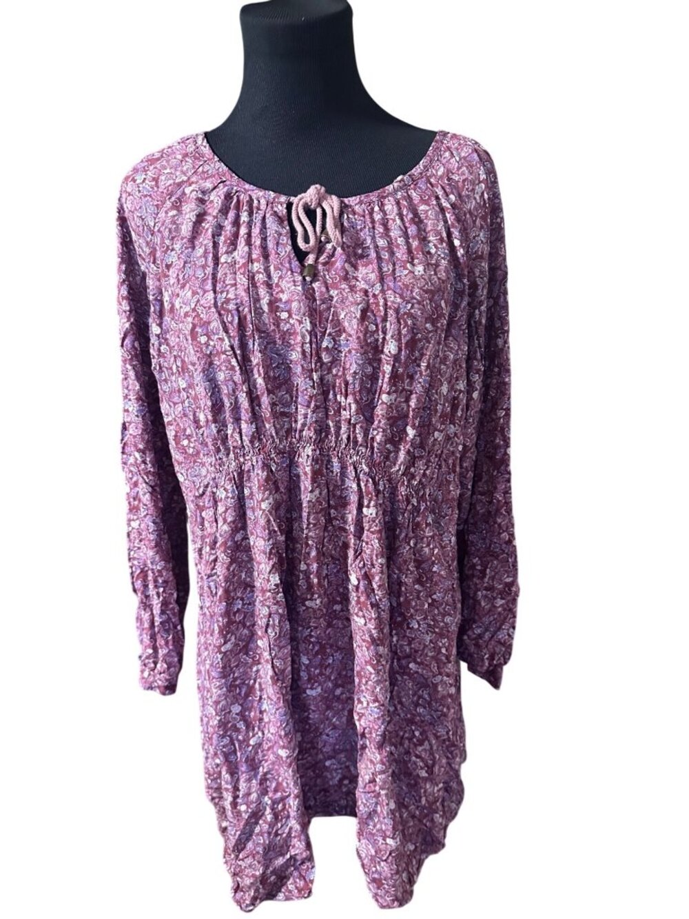 Simply Noelle pink floral soft drawstring collar prairie dress size XXL